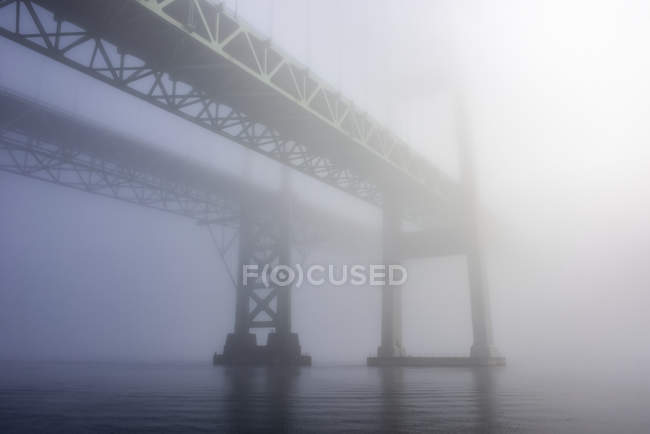 Il Tacoma restringe i ponti nella nebbia dalla superficie dell'acqua. Tacoma, Washington, Stati Uniti d'America — Foto stock