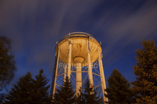 Water tower after sunset; Snelgrove, Ontario, Canada — Stock Photo