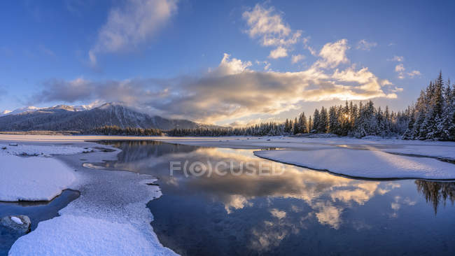 Winter afternoon at Mendenhall Lake, Tongass National Forest; Juneau, Alaska, United States of America — Stock Photo