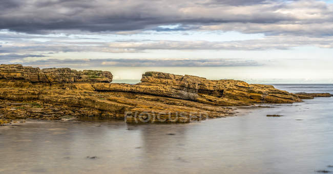 Rocce esposte alla bassa marea lungo la costa, Whitburn, Tyne and Wear, Inghilterra — Foto stock