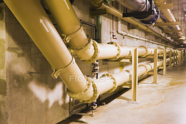 Indoors view of Pipeline in a water treatment plant — Stock Photo