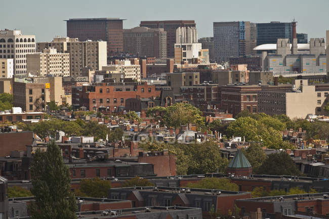 Vista panorámica del paisaje urbano Boston, Condado de Suffolk, Massachusetts, EE.UU. - foto de stock