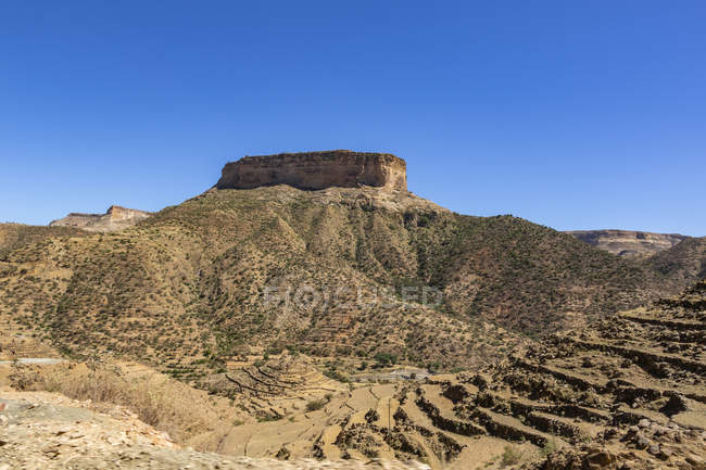 Flat-topped mountain, or amba, and the 6th-century monastery, Debre Damo; Tigray Region, Ethiopia — Stock Photo