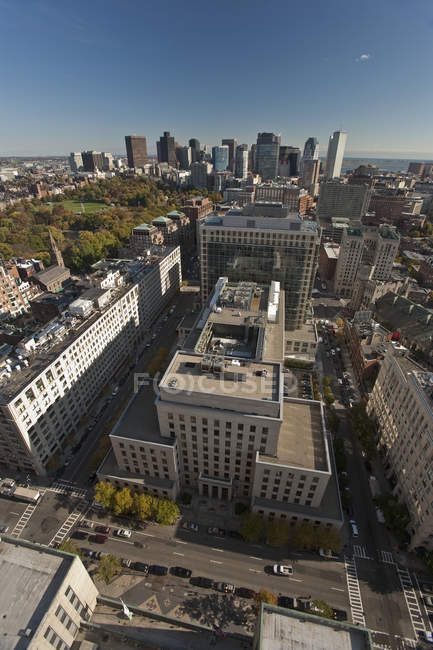 Hochwinkelige Ansicht der Stadtlandschaft, Boston common, Boston, massachusetts, usa — Stockfoto