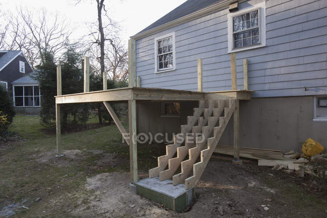 Stair stringers installed on new deck without treads — Stock Photo