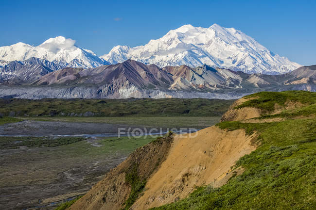 Denali and part of the Alaska Range showing from the park road past Eielson Visitor Center, Denali National Park and Preserve; Alaska, United States of America — Stock Photo