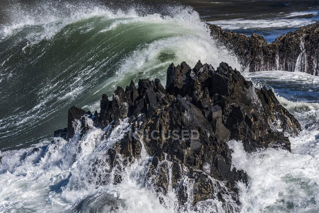 Surf break su un affioramento di basalto a Cape Falcon; Manzanita, Oregon, Stati Uniti d'America — Foto stock