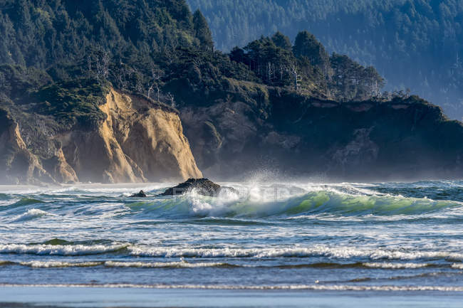 Surf apanha a luz perto de Hug Point na Costa do Oregon; Arch Cape, Oregon, Estados Unidos da América — Fotografia de Stock
