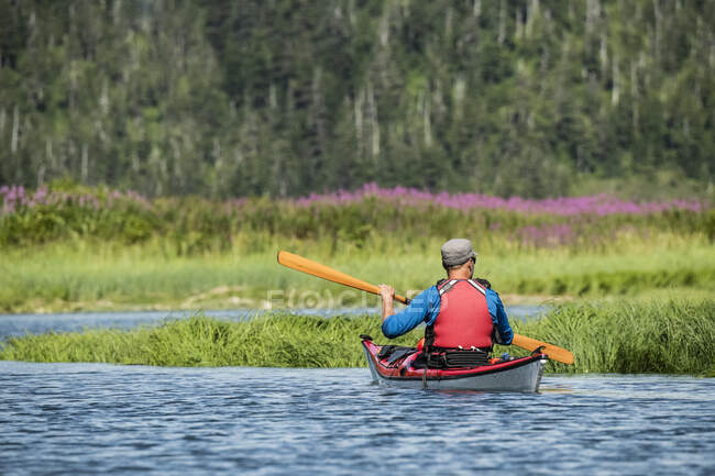 Kayaker remare nel Prince William Sound; Alaska, Stati Uniti d'America — Foto stock