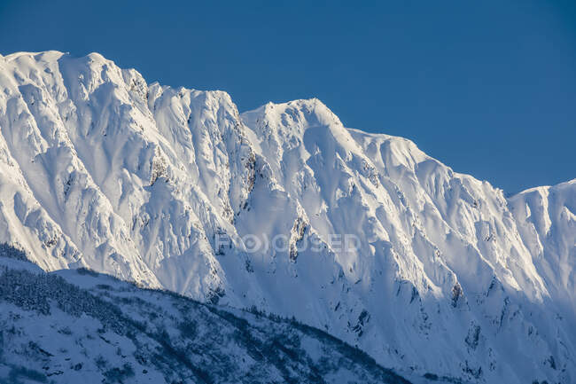 Сценічний вид на зубчасту лінію хребта взимку, перевал Turnagain, Кенайський півострів, Південно - центральна Аляска, США. — стокове фото
