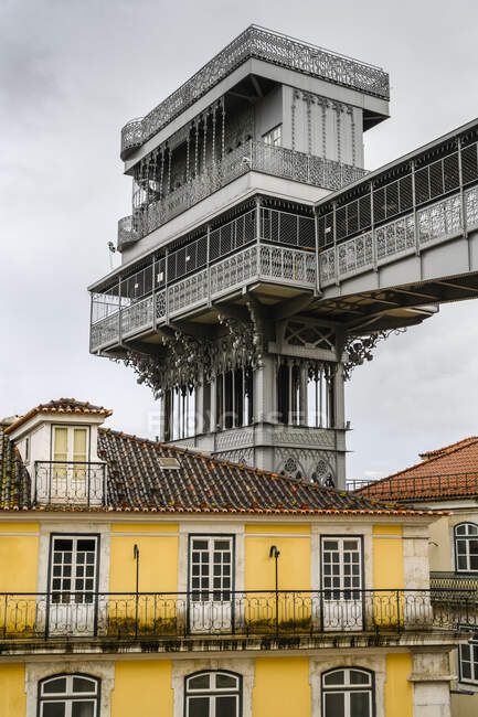 The Santa Justa Lift, also called Carmo Lift, is an elevator, or lift, in the civil parish of Santa Justa, in the historical city of Lisbon, Portugal; Lisbon, Lisboa Region, Portugal — Stock Photo