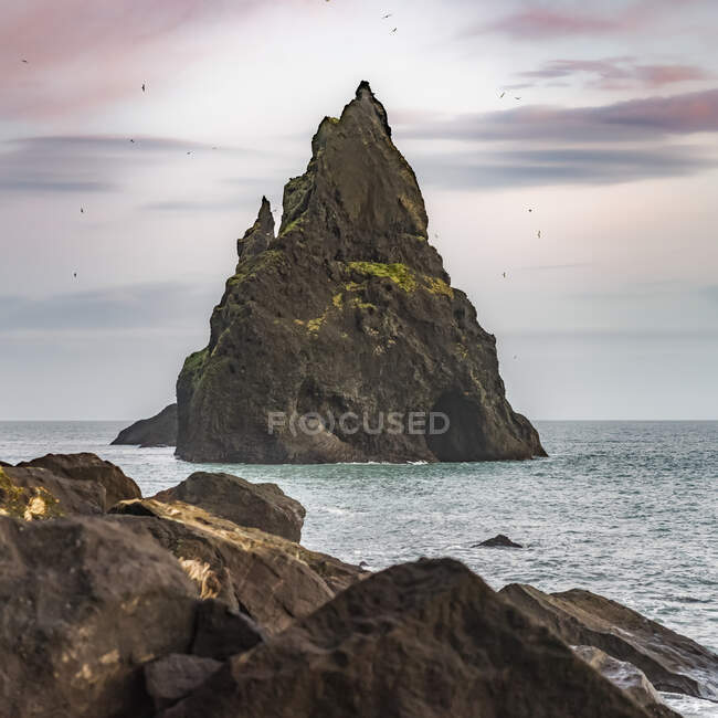 Formaciones rocosas a lo largo de la costa de la Región Sur de Islandia; Myrdalshreppur, Región Sur, Islandia - foto de stock