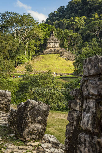 Temple of the Sun ruins of the Maya city of Palenque; Chiapas, Mexico — Stock Photo