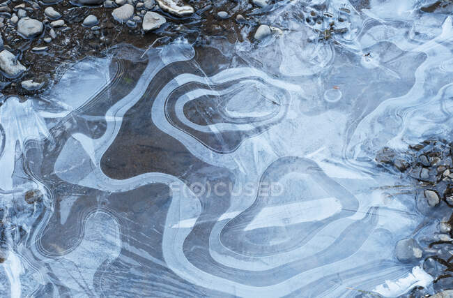 Eismuster entlang des Youngs River; Olney, Oregon, Vereinigte Staaten von Amerika — Stockfoto