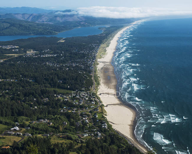 Nehalem Bay And Manzanita  Viewed From Neahkahnie Mountain; Manzanita, Oregon, United States Of America — Stock Photo