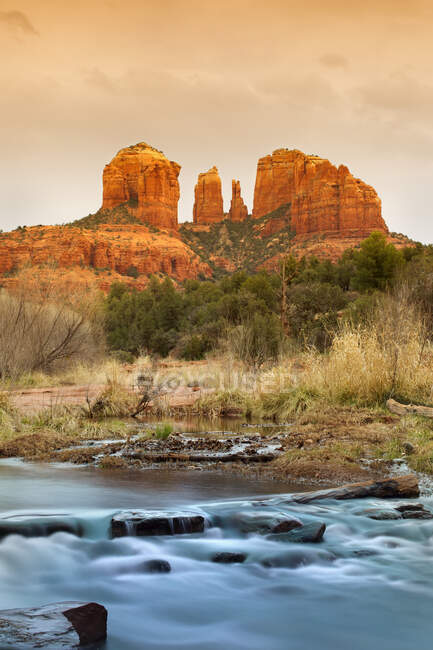 Slow Moving Stream From Cathedral Mountain; Sedona, Arizona, United States Of America — Stock Photo