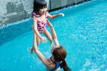 Mother and daughter enjoying some time at the swimming pool. — Stock Photo
