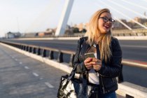 Chinese blonde hair woman in Barcelona — Stock Photo