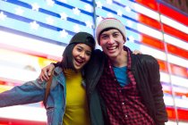 Lovely couple have a great time in Times Square — Stock Photo