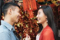 Smiling Asian Chinese Couple Chinatown — Stock Photo