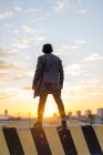 Visão traseira do jovem asiático millennial aproveitando o pôr do sol — Fotografia de Stock