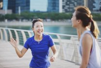 Jeunes femmes asiatiques exerçant en plein air — Photo de stock