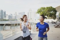 Junge sportliche asiatische Frauen laufen im Park — Stockfoto
