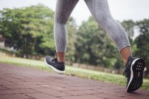 Abgeschnittenes Bild einer jungen sportlichen Frau, die im Park läuft — Stockfoto