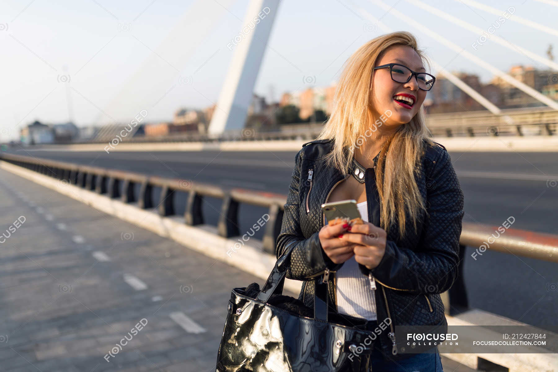 Chinese Blonde Hair Woman In Barcelona Reading Glasses Leisure