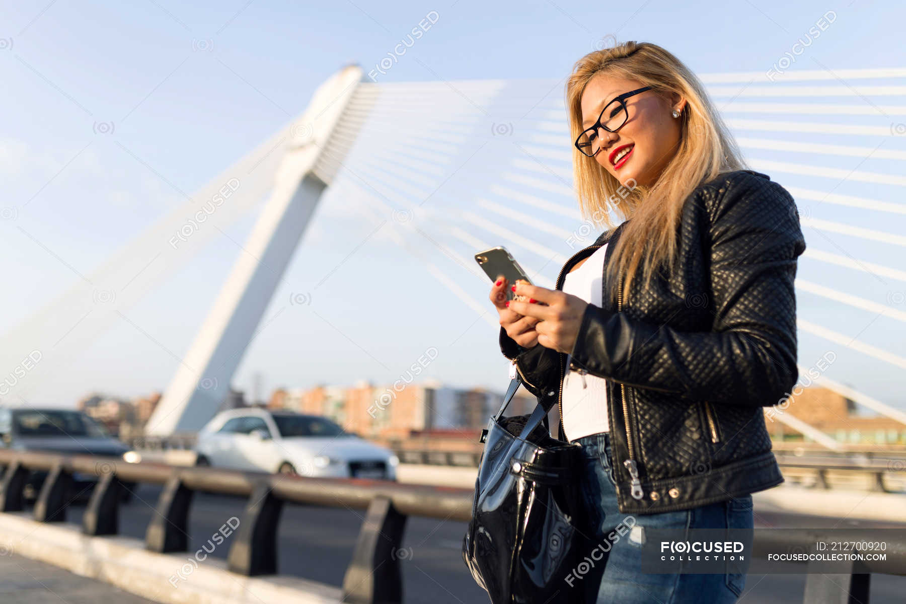 Chinese Blonde Hair Woman In Barcelona Reading Glasses Leisure