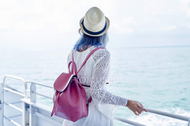 Rear view of young woman on the way to Koh Kood Island, Thailand — Stock Photo