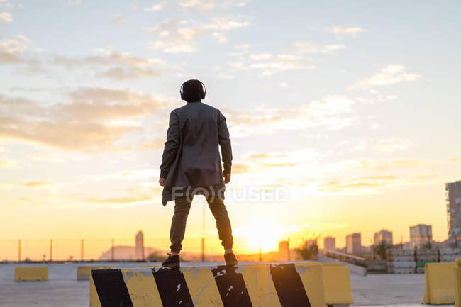 Rear view of young Asian millennial enjoying the sunset — Stock Photo
