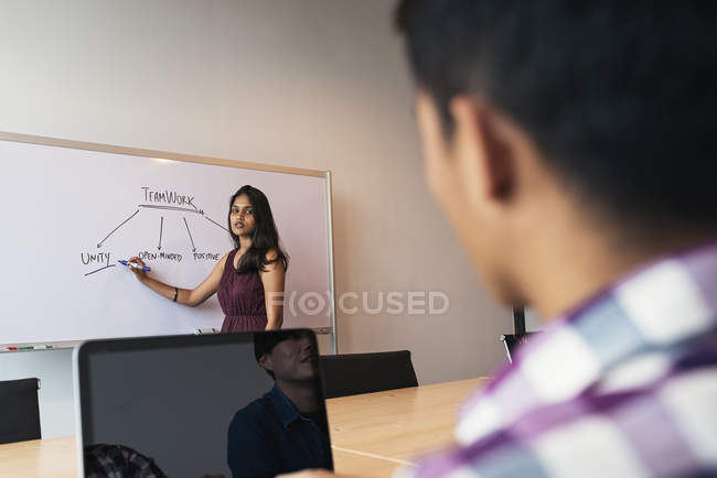 Young asian business people working together in modern office — Stock Photo