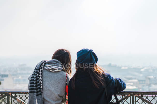 Giovane adulto asiatico femmina amici in parco, vista posteriore — Foto stock