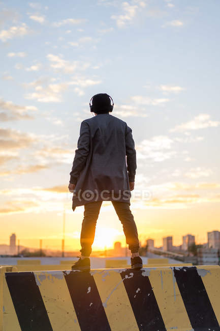 Vista posteriore del giovane millenario asiatico godendo il tramonto — Foto stock