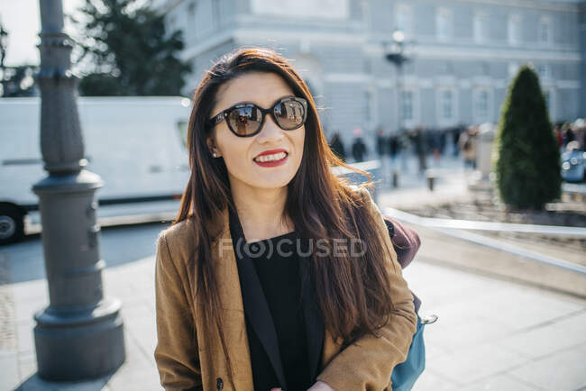 Chinese woman at Plaza Rameles Madrid — Stock Photo