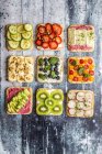 Various garnished sandwiches — Stock Photo