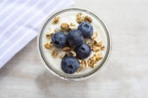 Glass of natural yogurt with blueberries — Stock Photo