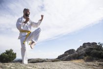 Man doing martial arts pose — Stock Photo