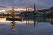 Switzerland, Canton of Schaffhausen, Stein am Rhein, Christmas tree on River Rhine — Stock Photo