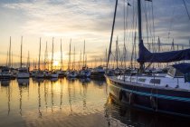 Germany, Kuehlungsborn, sailing boats at sunrise — Stock Photo