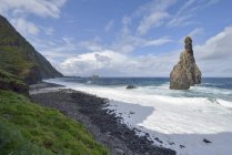 Portugal, Madeira, formação rochosa Ilheus da Ribeira da Janela na costa norte — Fotografia de Stock