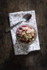 Strawberry frozen yogurt, topping oat flakes — Stock Photo