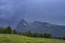 Italy, Trentino, Dolomites, Passo Rolle, Lightning strikes — Stock Photo