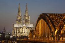 View to the lighted Cologne Cathedral, Cologne, Germany — Stock Photo