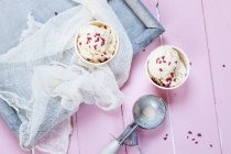 Zwei Tassen Vanilleeis mit getrockneten Himbeeren — Stockfoto