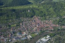 Germany, Treffurt, aerial view of the city with Normannstein Castle Ruin — Stock Photo