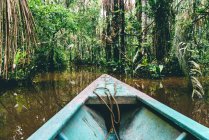 Peru, Tambopata, Boat on Amazon river — Stock Photo