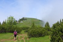 Allemagne, Bavière, Femme mûre randonnée à la montagne Hirschberg, ascension — Photo de stock