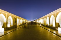 Iran, Isfahan, lighted arch bridge Siosepol in the evening — Stock Photo